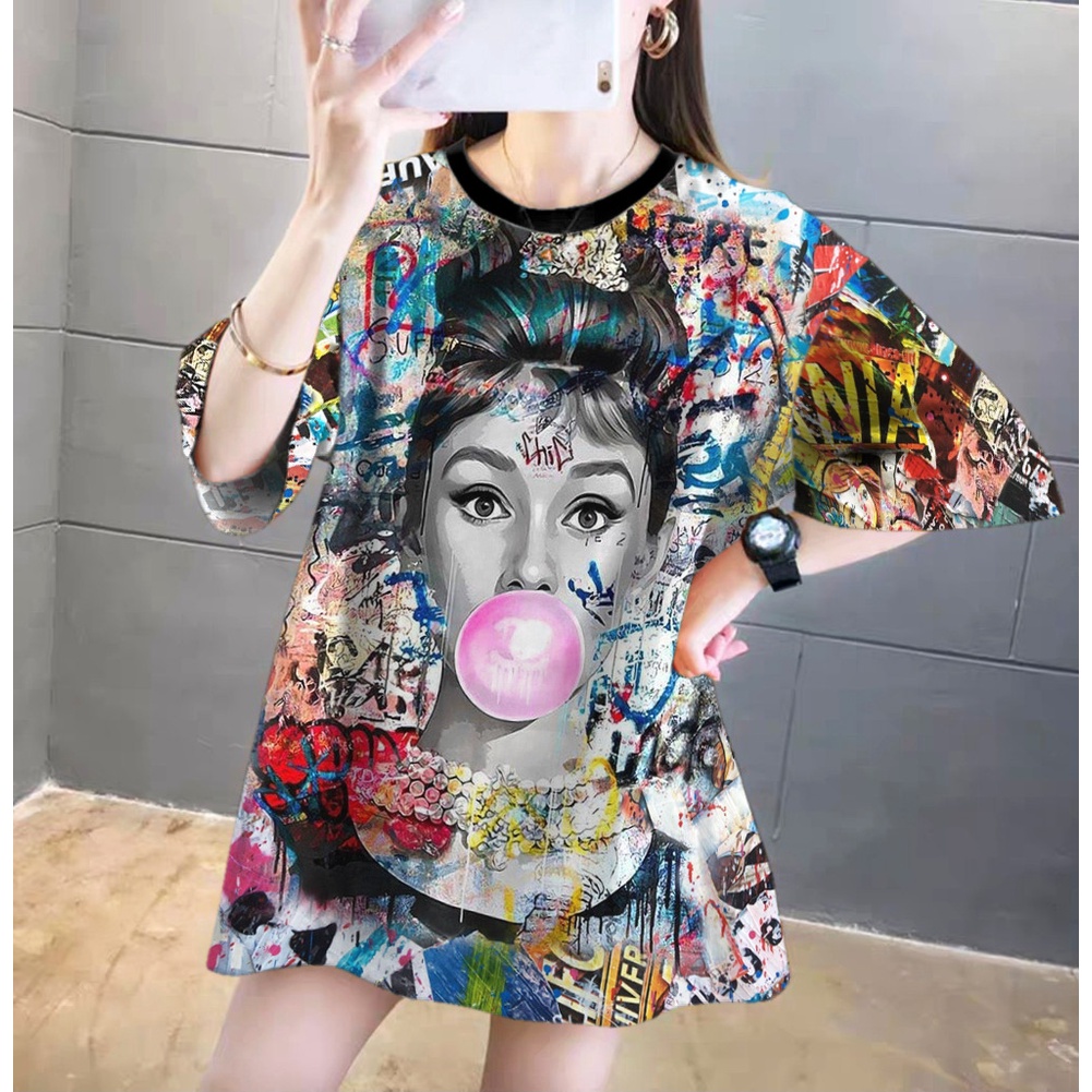 RILLO - Atasan Kaos Jumbo Wanita Motif Full Printing