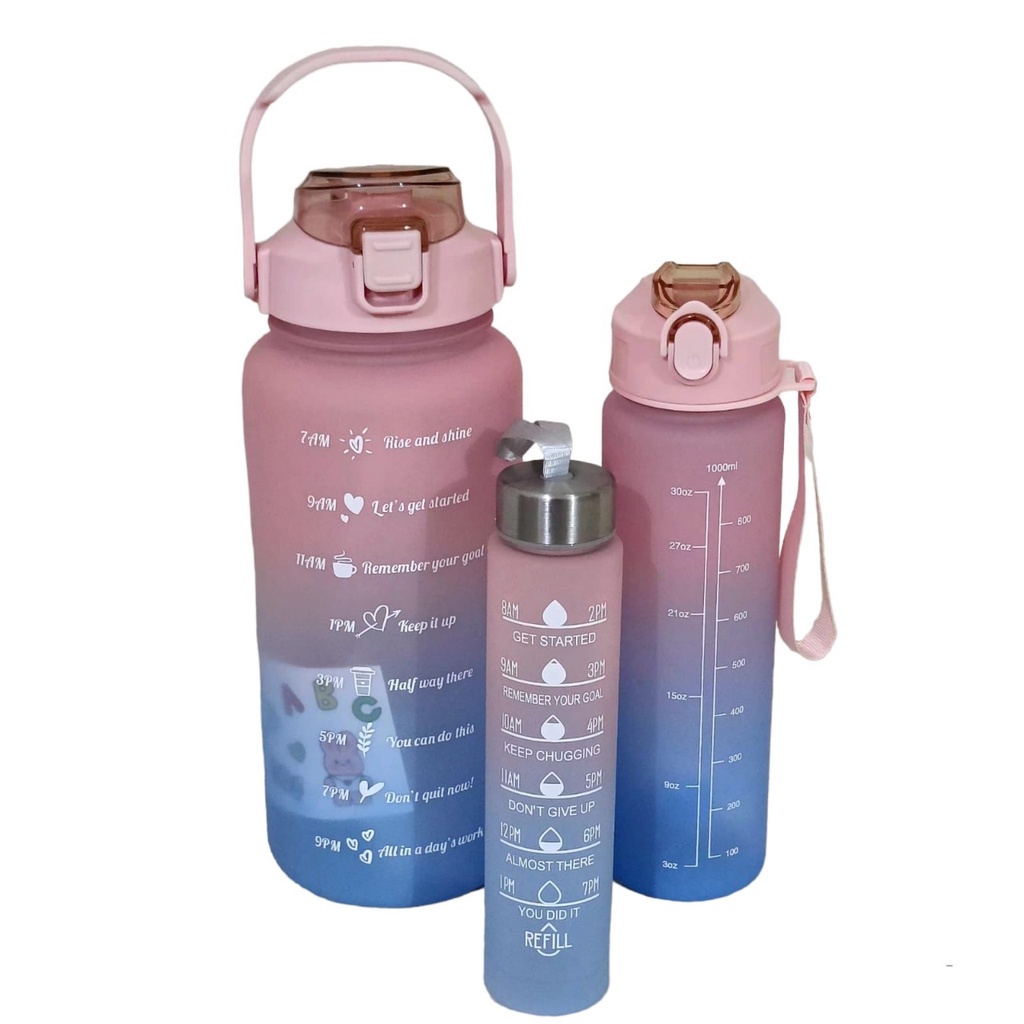 MARKASSHOP66 -- BOTOL VIRAL MOTIVASI GRADASI PELANGI 3IN1 2L+1L+300 ML BM266 1 SET/TIME