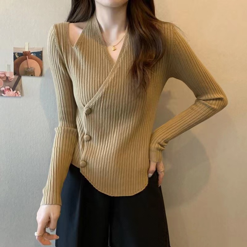 【Elegant】Long Sleeve Knit Sweater Knit Top 7539