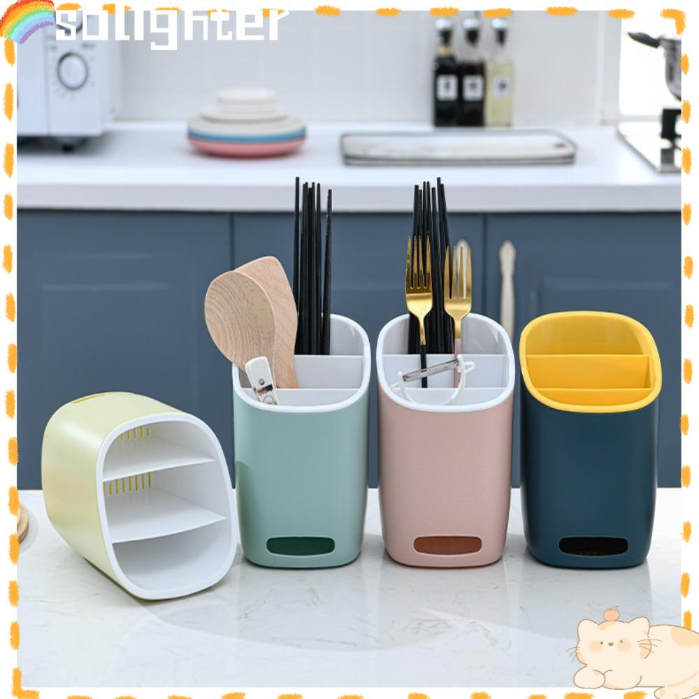 Solighter Chopstick Spoon Fork Holder Alat Tulis Rumah Tangga Tempat Peralatan Masak Rak Drainer Rak Penyimpanan Sumpit Tiga Lapis