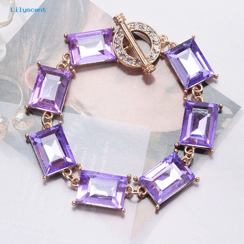 [LS] Kalung Berlebihan Desain Persegi Mengkilap Tidak Luntur Dress Up Alloy Geometris Persegi Berwarna Kristal Imitasi Kalung Wanita Perhiasan