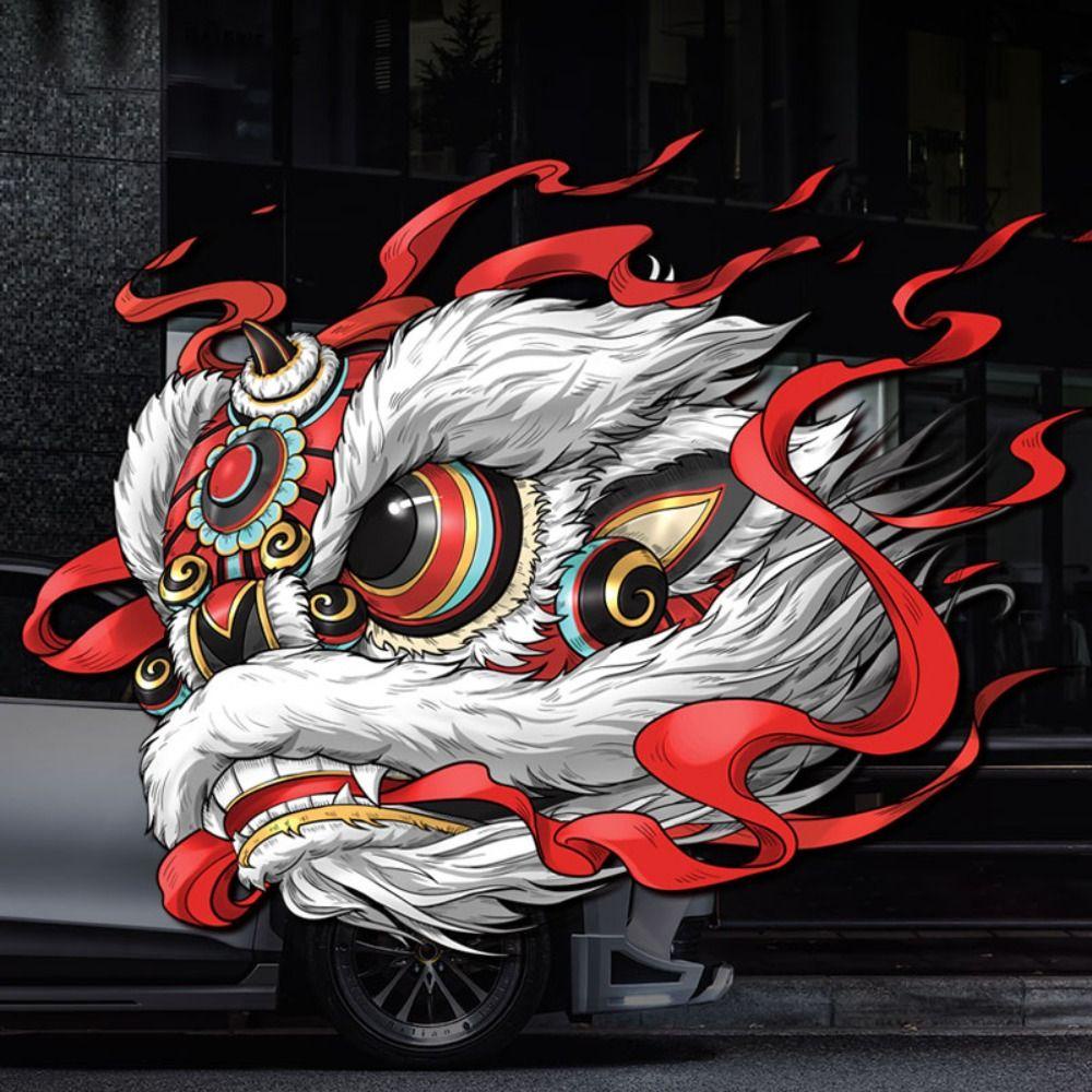 Lanfy Stiker Mobil Auto Pintu Jendela Fashion Aksesoris Mobil Interior Parts Produk Mobil Dekorasi Lion Dance Head Sticker