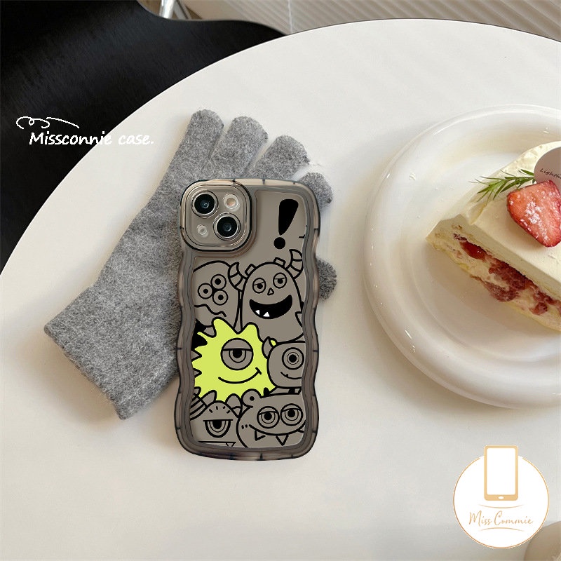 IPHONE Kartun Soft Tpu Wavy Edge Case Kompatibel Untuk Iphone11 7Plus 6 6s 87 Plus X XS Max XR 13 14 11 12 Pro Max SE 2020 14 Plus Cute Little Monster Phone Cover