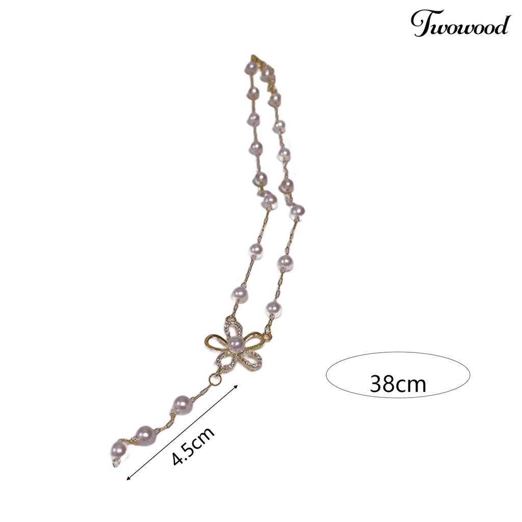 Twowood Wanita Kalung Berkilau Berlian Imitasi Bunga Dainty Elegan Manik-Manik Berkilau Mutiara Imitasi Klavikula Kalung Fashion Perhiasan