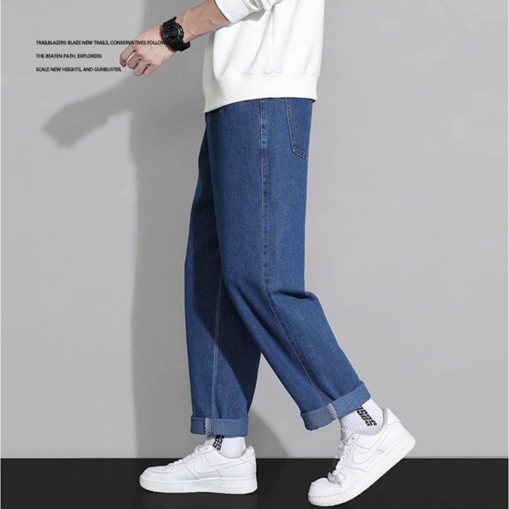 Celana jeans pria biru celana panjang jeans oversize baggy pants celana kulot korean style loose pants celana cowok highwaist jumbo celana anak laki laki