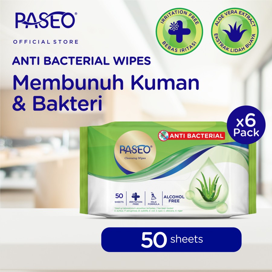 Paseo Tissue Basah Anti Bacterial 50 Sheets x 6 Packs