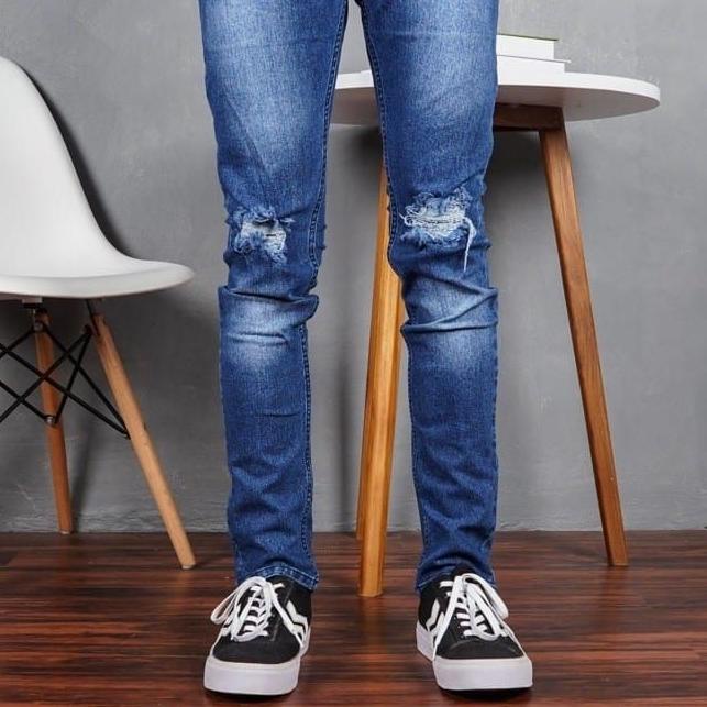 ➹ CELANA JEANS HITAM SOBEK PRIA STRETCH SOFT BAHAN MELAR CELANA RIPPED JEANS PRIA CELANA SOBEK LUTUT