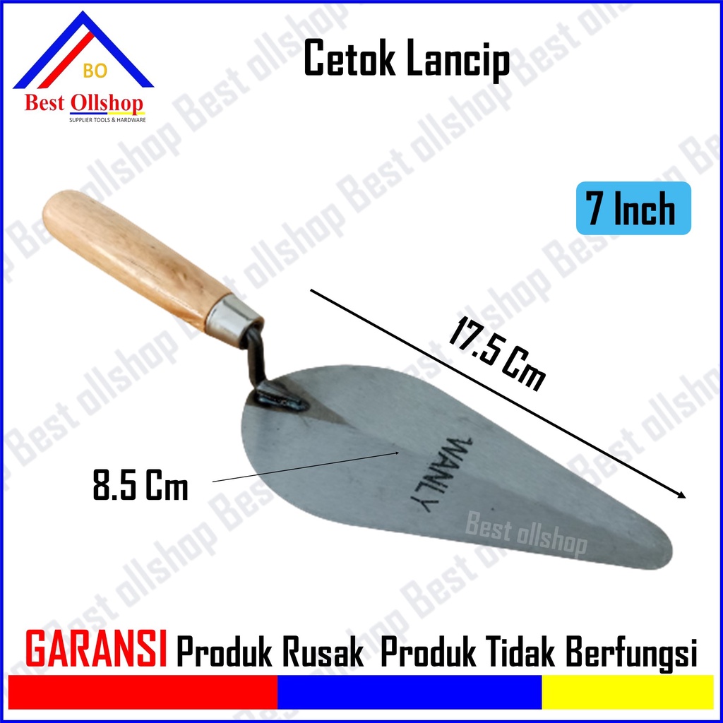 Sendok Semen Gagang Kayu 6 Inch Lancip / Cetok Semen Gagang Kayu 7 Inch Lancip