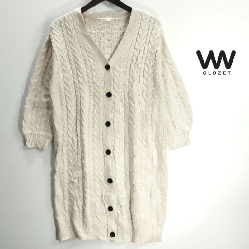 vwclozet | 322144 | Glacier | Long cardi rajut kepang broken-white lengan balon