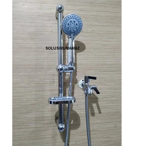 SHOWER TIANG KRAN DOUBLE HAND SHOWER SELANG SET CABANG PLASTIK SS CROM