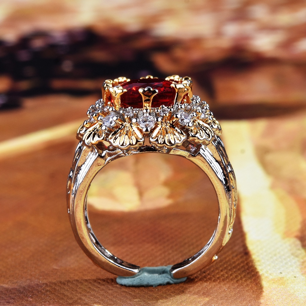 Goldkingdom Fashion Perhiasan Aksesoris Ready Stock Italia Retro Disikat Anyaman Terukir Kerajinan Emas Asli Kadar 375 Rupee Ruby Cincin Dalam Gaya Kuno Dua Warna Mahkota Emas Asli Kadar 375 Cincin