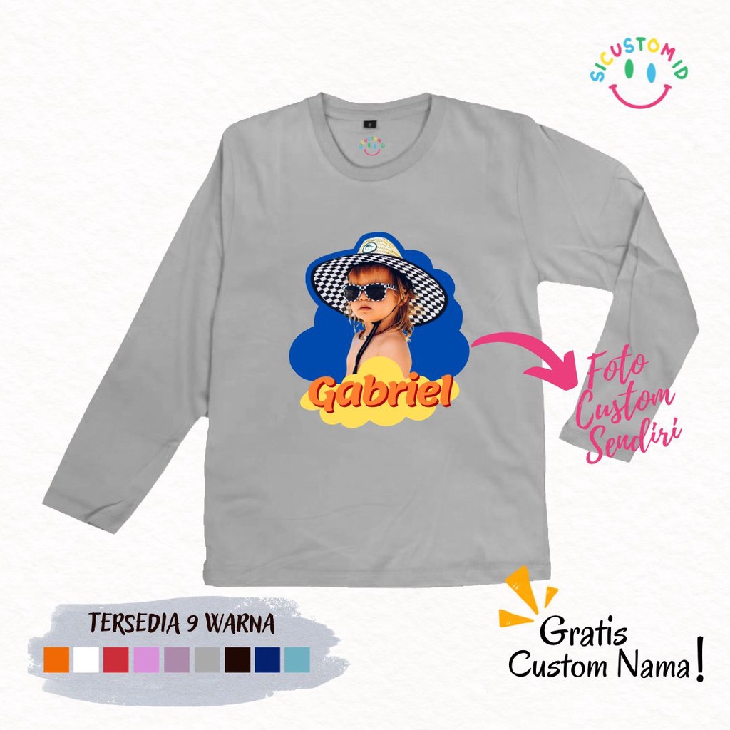 TERLARIS BAJU KAOS ANAK TANGAN PANJANG GRATIS CUSTOM FOTO + NAMA