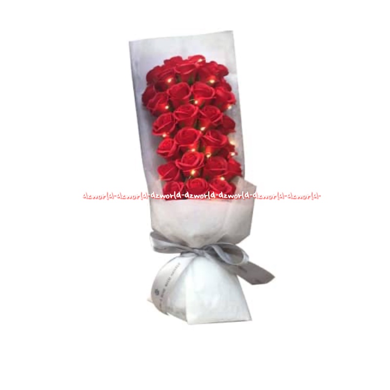 Para Ella 60cm Bucket Mawar Bunga Artifisial Light Mawar Merah Alexandria Bunga Palsu Dengan Lampu Model Panjang Valentine Buket Bunga Mawar Merah