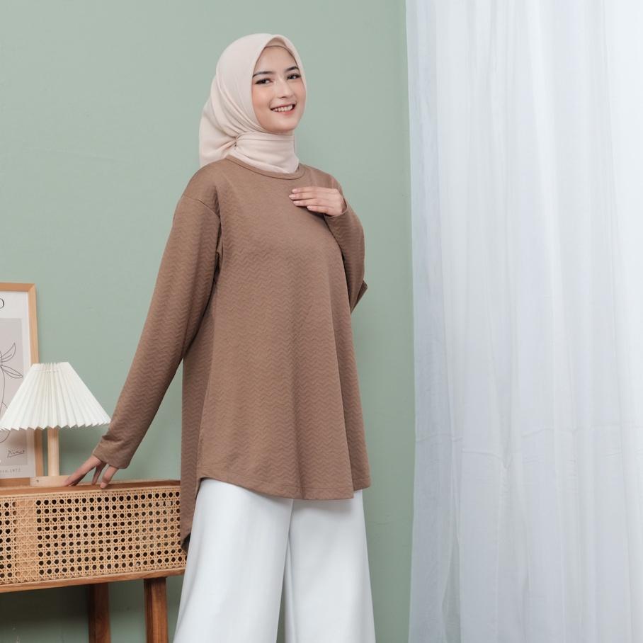 (COD) Abrial Blouse - Blouse Kaos Wanita Jacquard Emboss By Azhania Promo