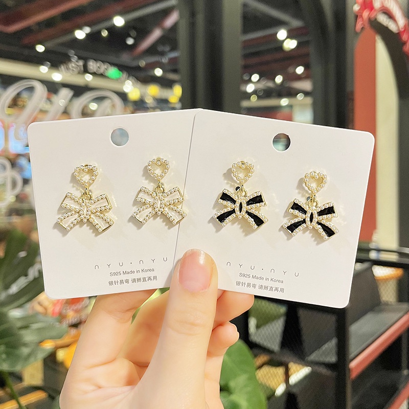 Niche Desain High-End Busur Perak Needle Earrings Anting Gaya Baru Trendi Retro Anting Jarum Perak