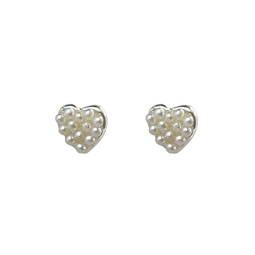 Anting Tusuk Mutiara Simulasi Warna Silver Sederhana Mini Kecil Cinta Hati Perhiasan Mungil Trendi Untuk Wanitahadiah Pesta