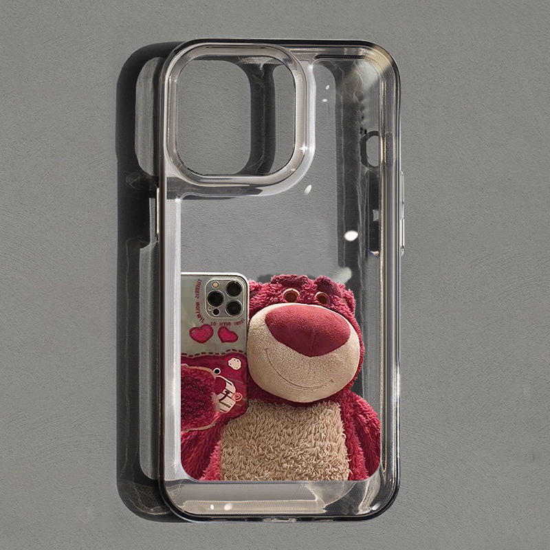 IPHONE Strawberry Bear Soft Case Kompatibel Untuk Iphone14 11 13 12 Pro XS Max XR X8 7 6S Plus Casing Ponsel Silikon TPU Transparan Shockproof Cover