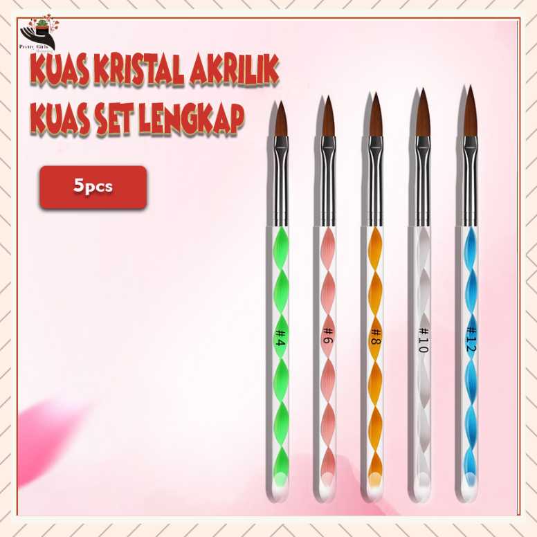 Pretty KUAS AKRILIK ISI 5PCS/ACRYLIC NAIL BRUSH/KUAS NAIL ART BAHAN ACRYLIC/UNTUK MENGGAMBAR BUNGA