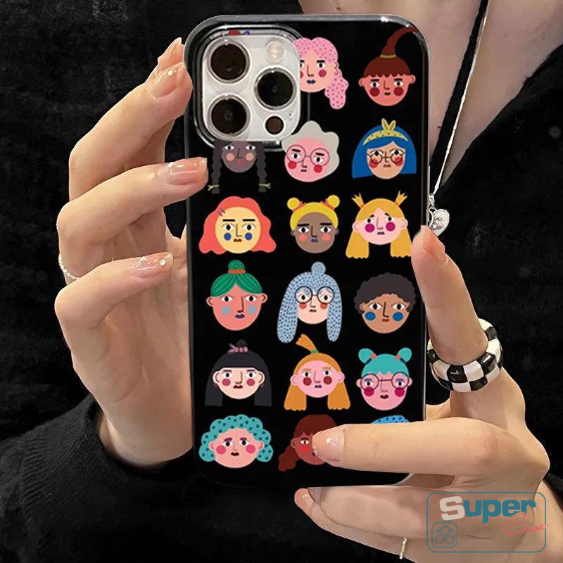 Ins Fashion Creative Case Kompatibel Untuk IPhone 7Plus 8Plus XR 14 11 13 12 Pro Max 7 8 14 Plus X XS Max SE 2020 Kartun Avatar Lucu Glossy Halus Lembut TPU Hitam Cover