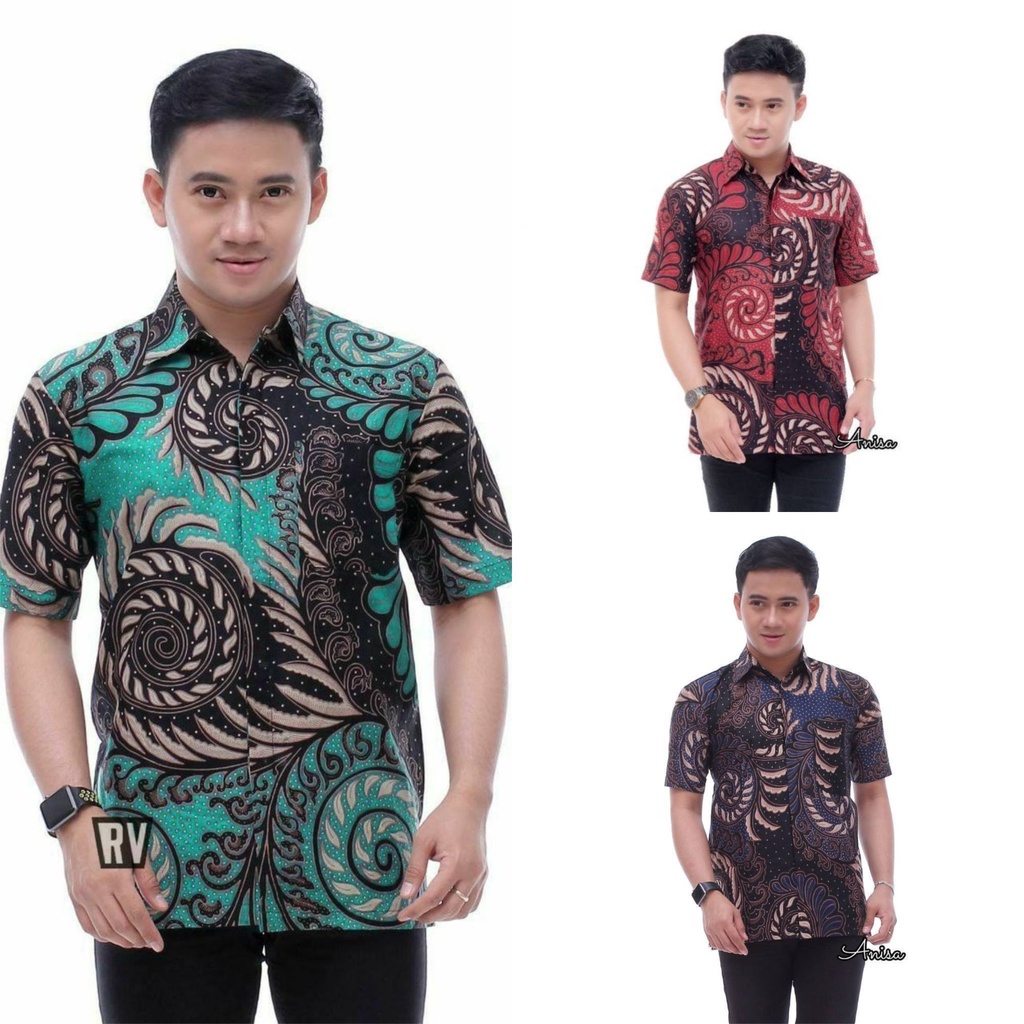 GROSIR KEMEJA JUMBO,BATIK PRIA LENGAN PENDEK MOTIF PUSER BERAGAM WARNA