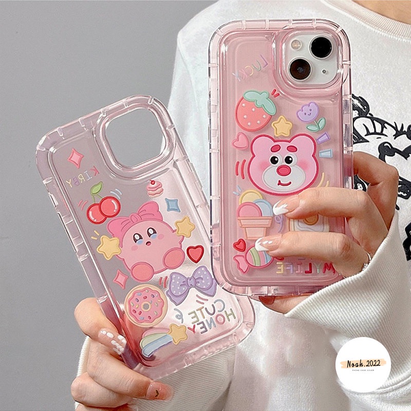 IPHONE Soft Case Kompatibel Untuk Iphone14 13 12 11 Pro MAX XR X XS Max7 8 6 6s Plus Shockproof Airbag Beruang Strawberry Lucu Kartun Stiker Kirby Cherry Candy Phone Case TPU Cover