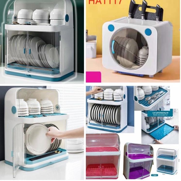 Baru Populer RAK PIRING TUTUP MIKA ANTI BACTERIAL TERTUTUP HIGIENIS LEMARI PIRING GELAS SENDOK DEBU 