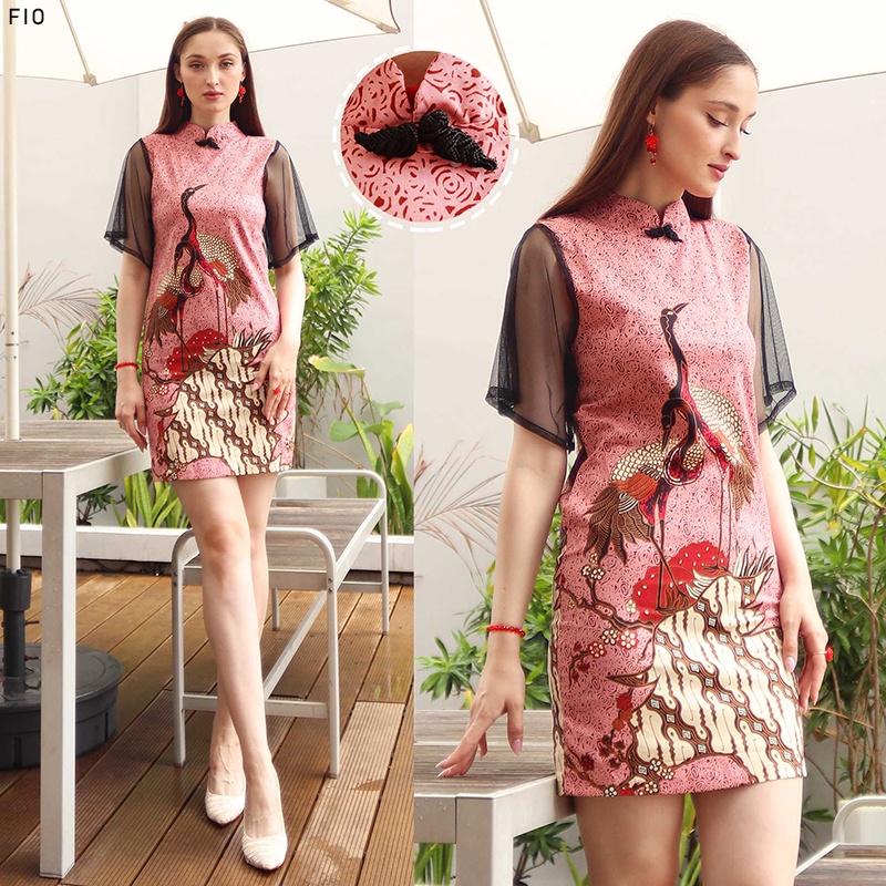 Evercloth Fio Dress Wanita Dress Batik Wanita Jumbo Cheongsam Merah Couple Modern CNY Imlek