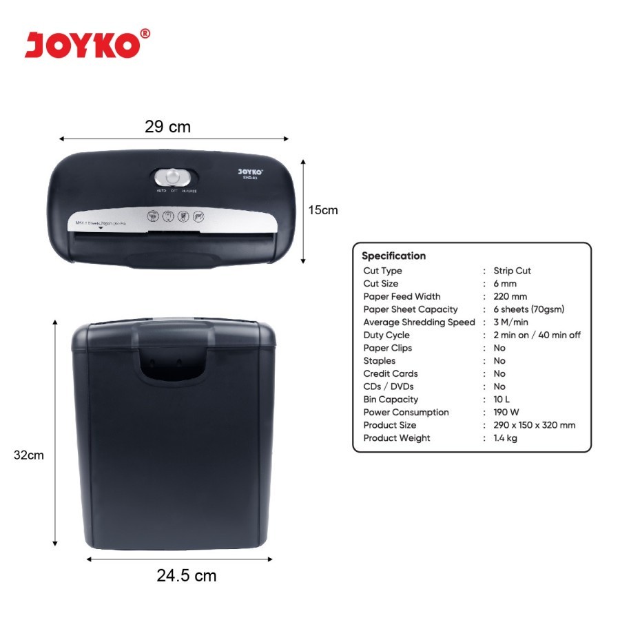 Paper Shredder / Mesin Penghancur Kertas Joyko SHD-03