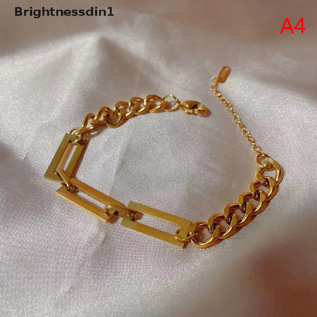 [Brightnessdin1] 316l Stainless Steel Baru Trendi Warna Emas Kuba Rantai Pesona Kalung Wanita Pria Hip Hop Stainless Steel Kuba Minimalis Butik