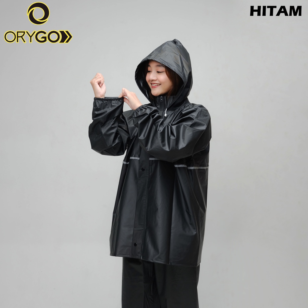 (BLACK SERIES) JAS HUJAN SET HOODIE PREMIUM ORYGO RAINCOAT (Pria &amp; Wanita) Desain Trendy Anti Rembes Banyak Variasi Warna (READY TO USE) Pengiriman Cepat.