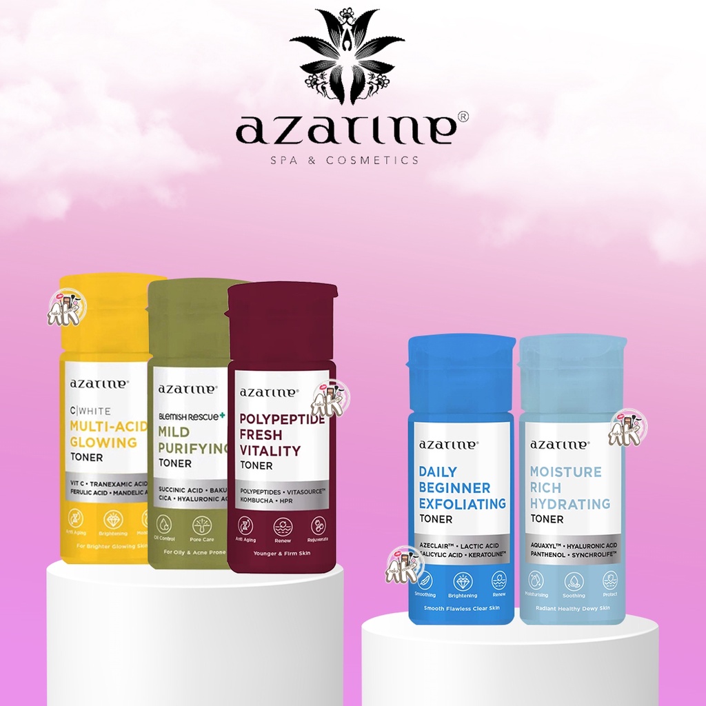 AZARINE TONER SERIES / TONER SEJUTA UMAT (Face Toner All Series 90ml | Toner Wajah Mild Purifying | Multi-Acids Glowing | Daily Beginner Exfoliating | Moisture Rich | Polypeptide Fresh)