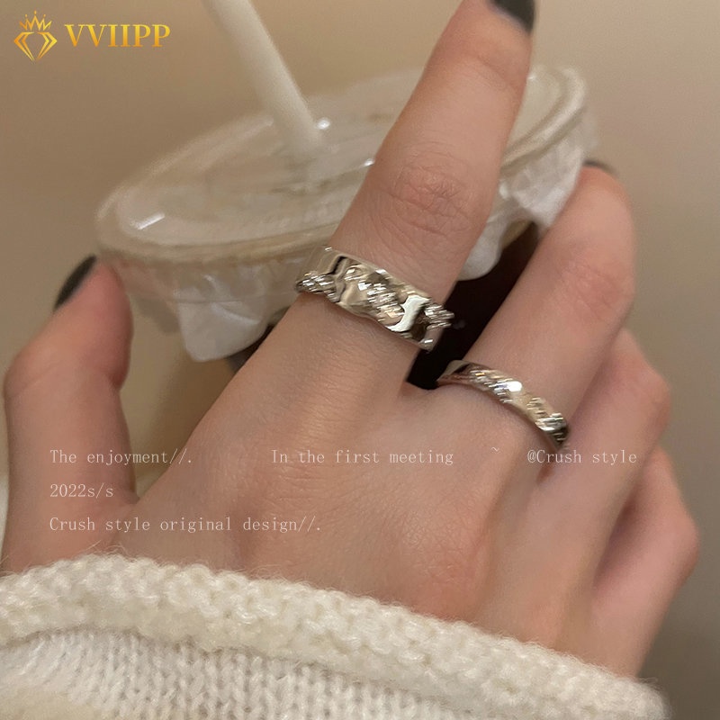 Cincin Tepi Sempit Kristal Fashion Perak Polos Open Ring Untuk Aksesoris Perhiasan Wanita