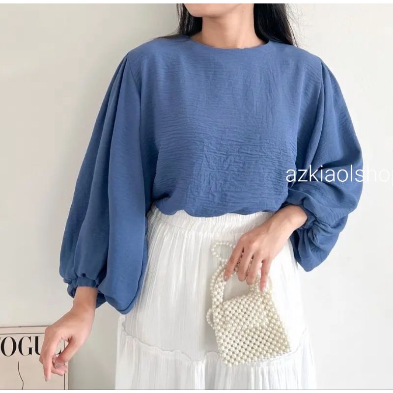 (Bisa cod) Mika Blouse lengan karet kringcle