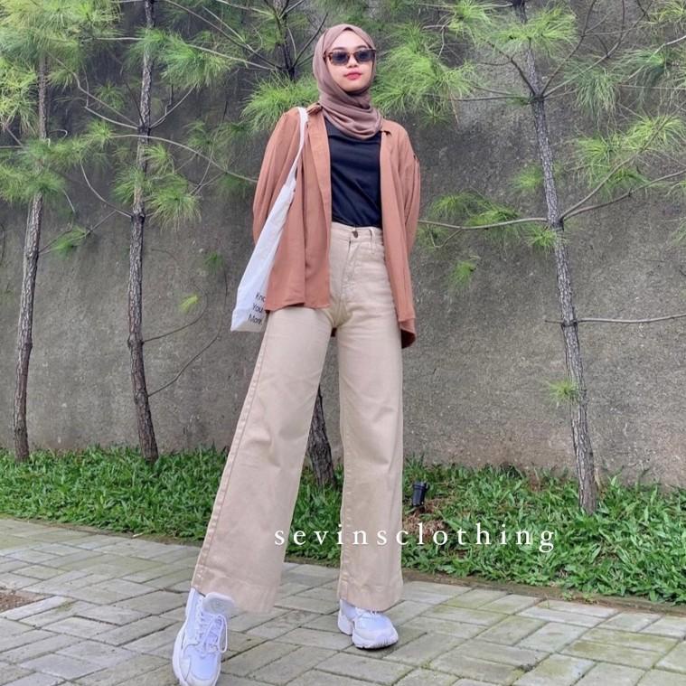 New Stock Sevins - celana panjang hhwaist kulot jeans latte/kulot jeans cream/kulot wanita