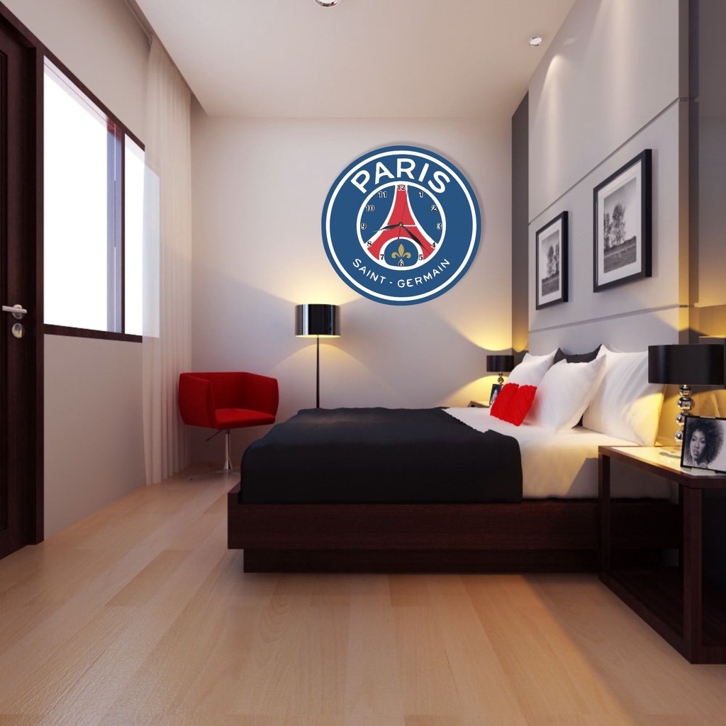 Jam dinding tempel tembok unik keren logo PSG Paris Saint Germany besar