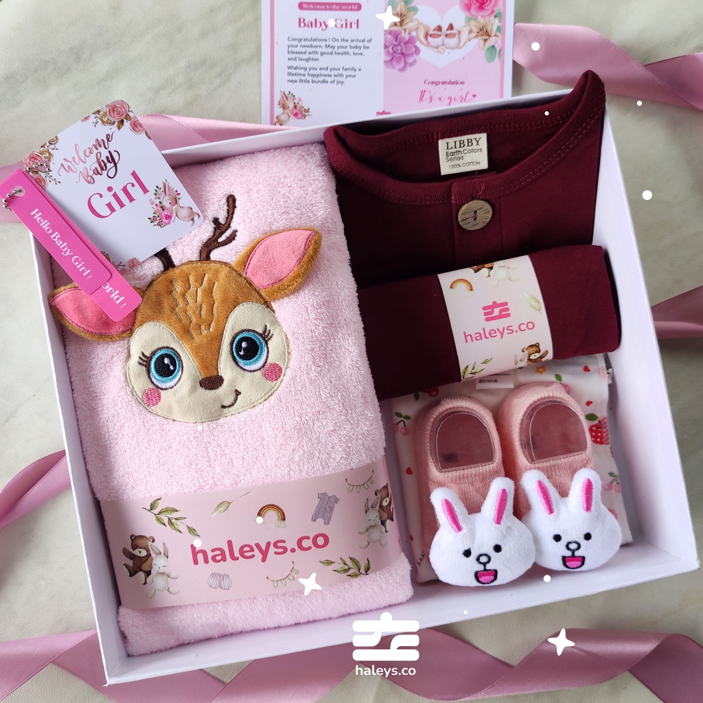 Haleys.co | Maroon Ruby Kado Bayi Perempuan 0 - 12 month | Baby Gift Set | Paket Kado Lahiran Cewe | Kado Lahiran | Hampers Baby Girl