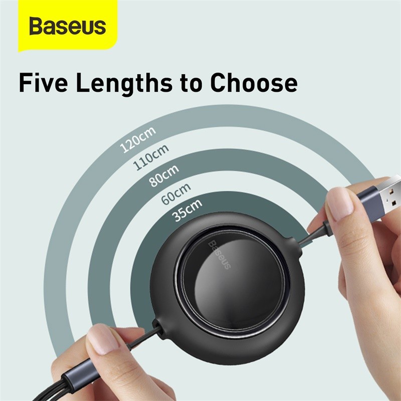 Baseus Golden Loop Kabel Tarik 3 in 1 Micro USB- Type C-Lightning 3,5A