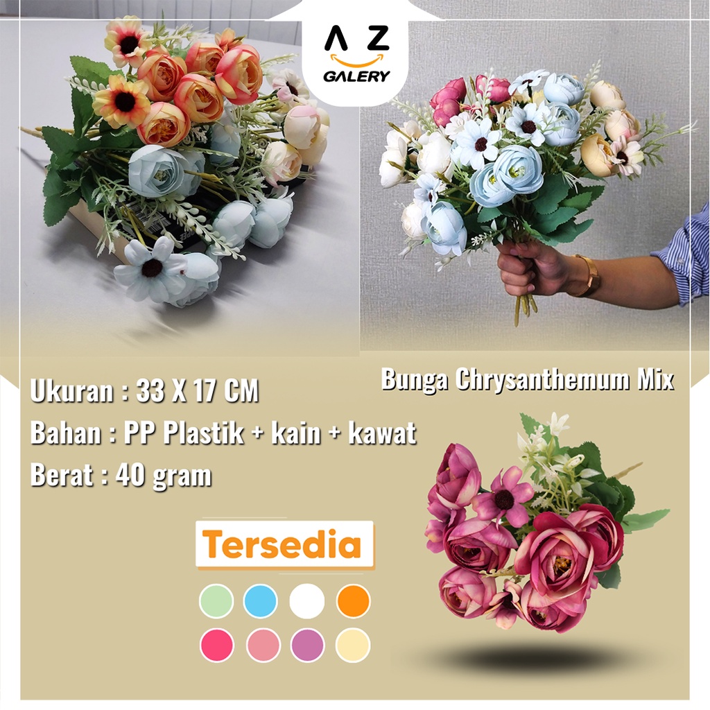 Bunga Chrysanthemum Mix hias Bucket Bunga Plastik Palsu Tangkai Ornamen Pajangan Dekorasi Rumah Import Artificial Flower Buket Wisuda Azgalery PBP149