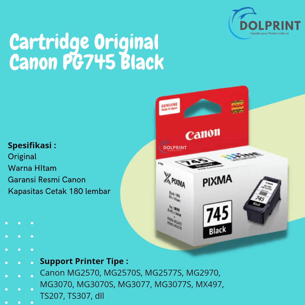 Cartridge Tinta Original Canon PG745 PG-745 PG 745 Black, Cartridge Printer Canon TR4570S TS207 New