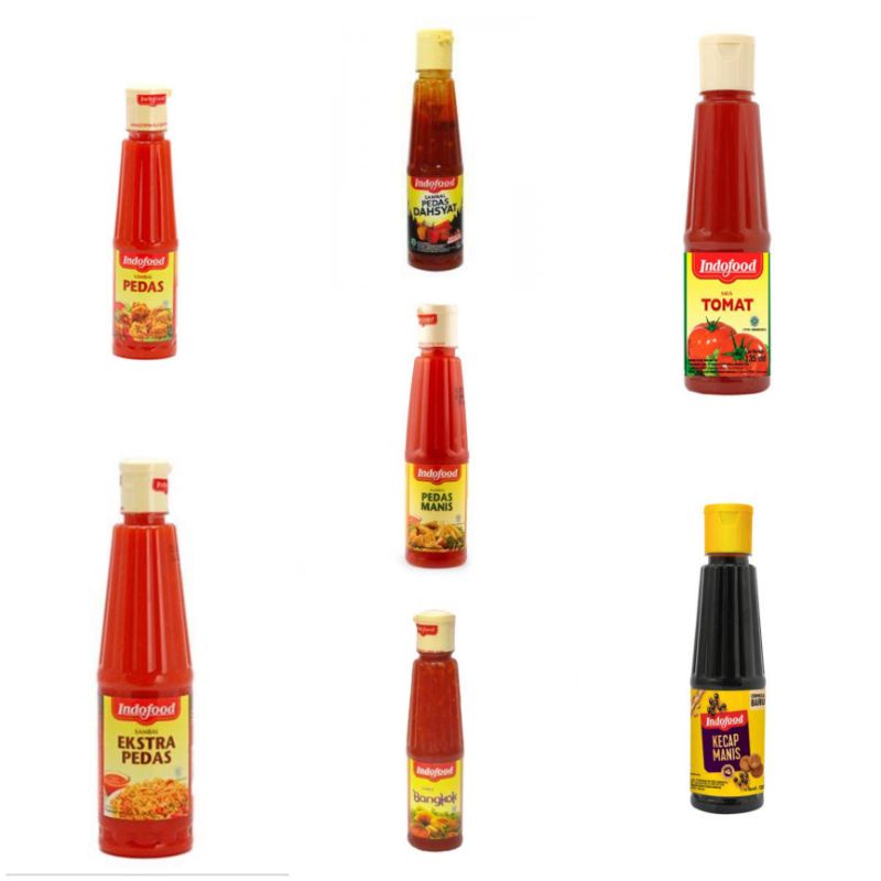 

Saos sambal, saos tomat, kecap manis indofood 135ml