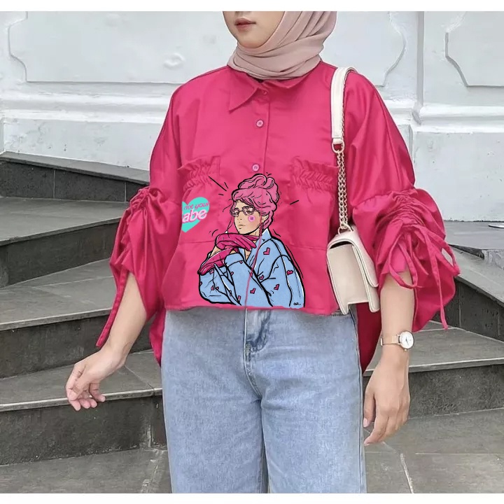 SEORINA SHIRT XXL TOP POPLIN POCKET KEMEJA CROP SERUT Wanita Not Your Babe