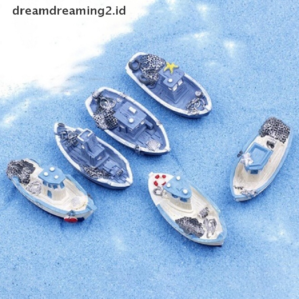 (dream) Pop 1pcs Yacht Kapal Kapal Nelayan Miniatur Peri Taman Rumah Rumah Kerajinan Micro Lansekap Dekorasi DIY Aksesoris.