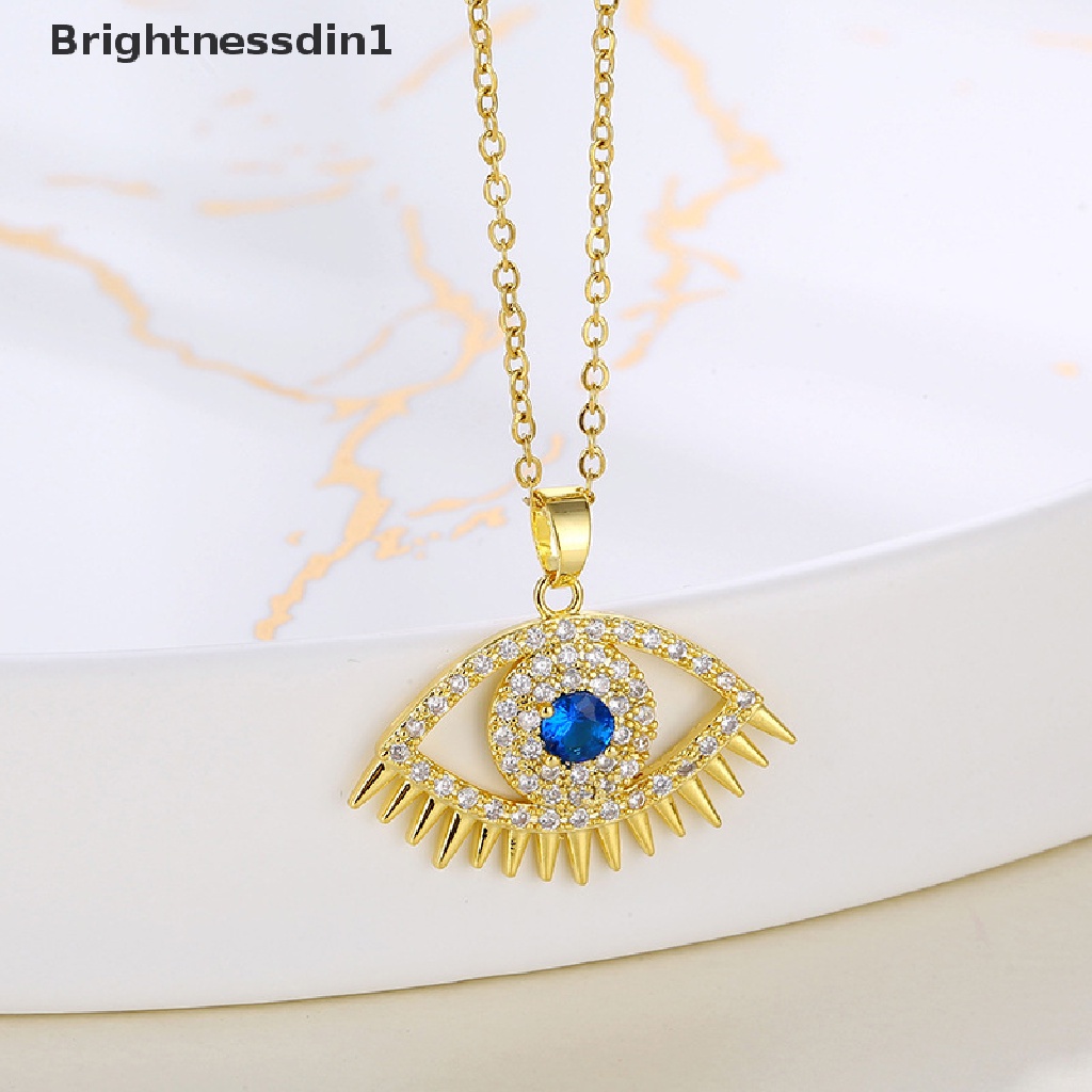 [Brightnessdin1] Evil Eye Charm Pendant Lapis Emas Asli 18K Cubic Zirconia Perhiasan Kalung Butik