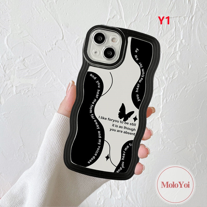 IPHONE Casing Retro Kupu-Kupu Kompatibel Untuk Iphone14 11 13 12 Pro Max XR X7 14 6s 86 Plus XS Max SE 2020 Shockproof Vintage Black Flower Soft Tpu Wavy Edge Back Cover