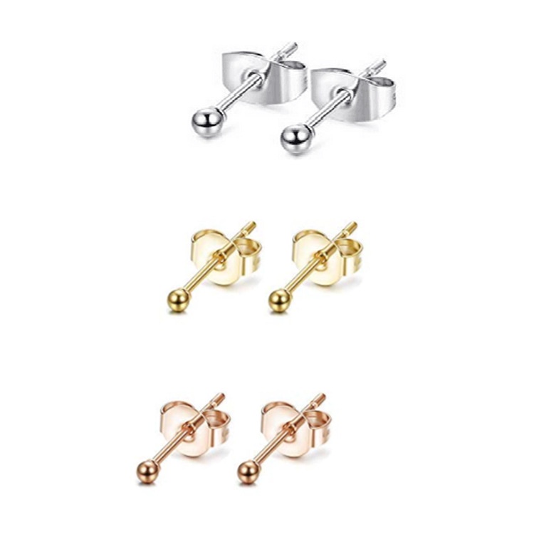 Anting Tusuk Bentuk Dumbbell Bahan Titanium Steel Warna Rose Gold Untuk Wanita|Kalung Rantai Stainless Steel Anti Air / Keringat / Asap Hypoallergenic Untuk Wanita