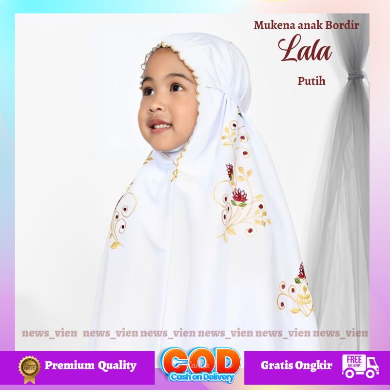 Mukena Terbaru Official - Mukena anak perempuan Bordir Lala usia 8 9 10 11 12 tahun katun mikro prem