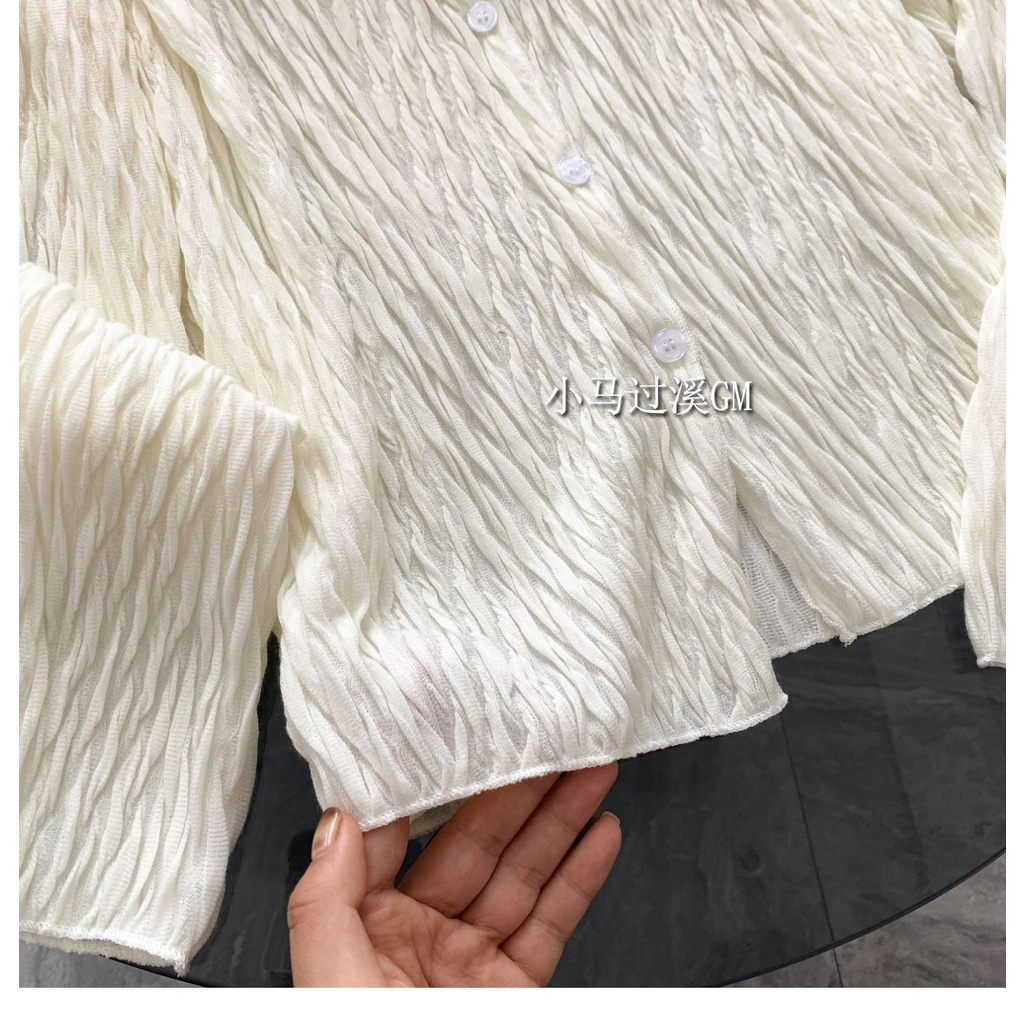 Cardigan Wanita Crinkle Lengan Panjang Blouse Korean Style Outer Putih Wanita