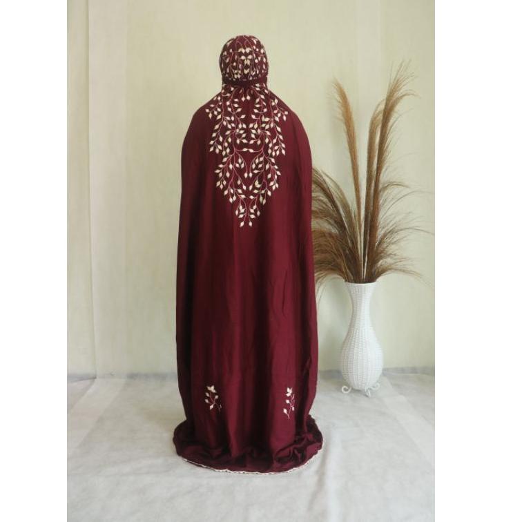 CHEKOUT NVL COLLECTION - Mukena Terusan / Lajuran Katun Rayon Bordir Dewasa - Rambat Daun PK