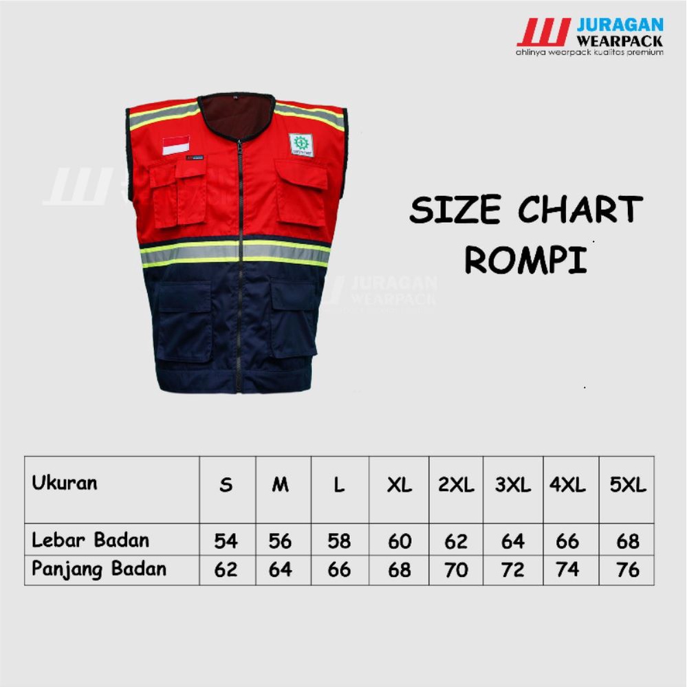 Rompi K3 Jumbo Warna Merah Kombinasi Biru Navy