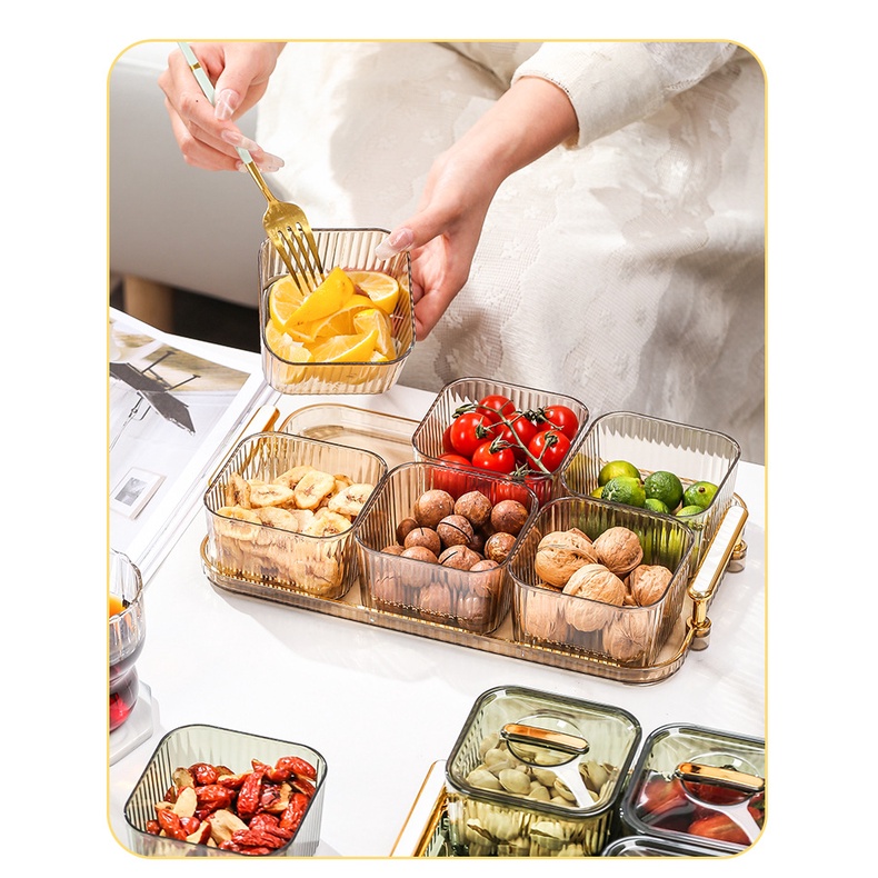 Snack Tray / Fruit Tray / Tempat Saji Snack Cemilan Pajangan Rumah Rak Cemilan Mewah Gold  3/4/6 Set With Plastic Tray